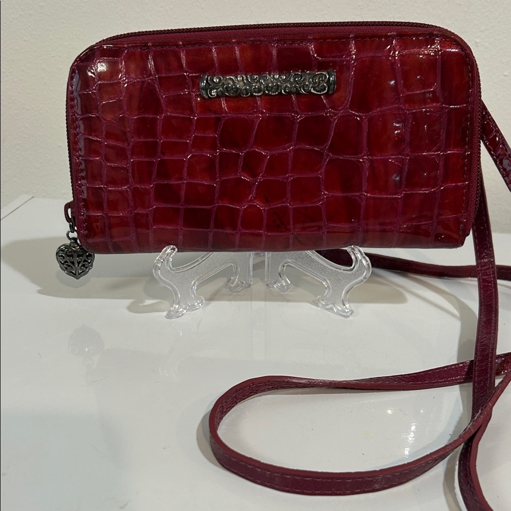 Brighton Burgundy Faux Croc Leather Crossbody Wallet Purse